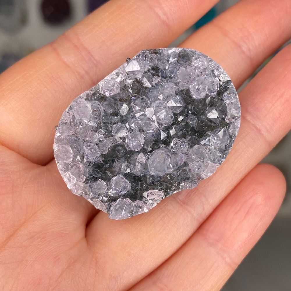 Silver Gray Crystal Druzy Statement Ring - image 1